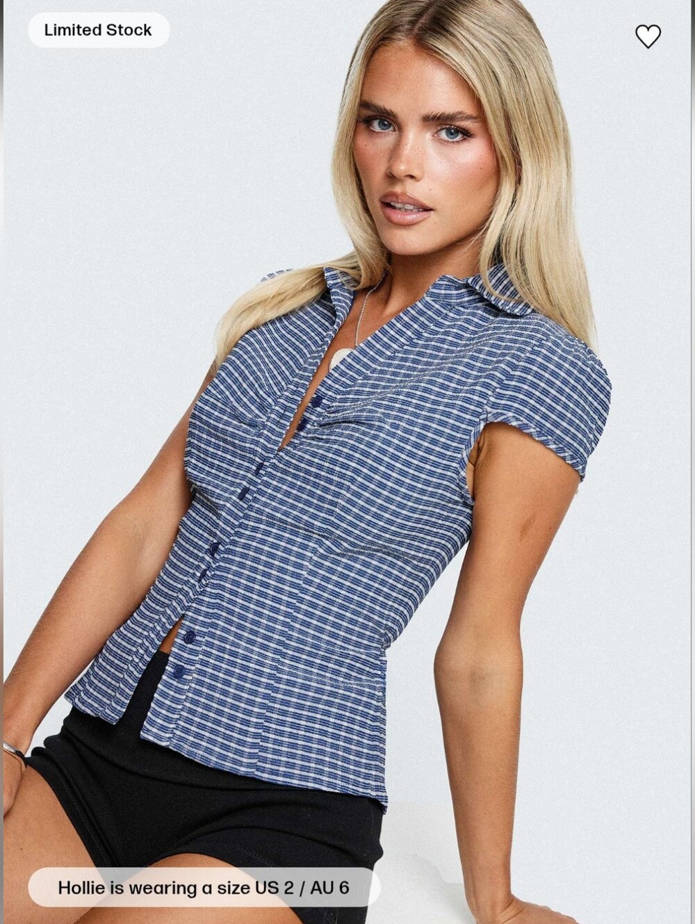 Princess Polly Arianwyn Short Sleeve Shirt Navy Check- 2